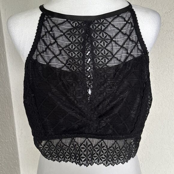 NWOT Black Lace Peep the Scene Cutout Bralette - Women René Rofé Size 2X - Picture 1 of 10